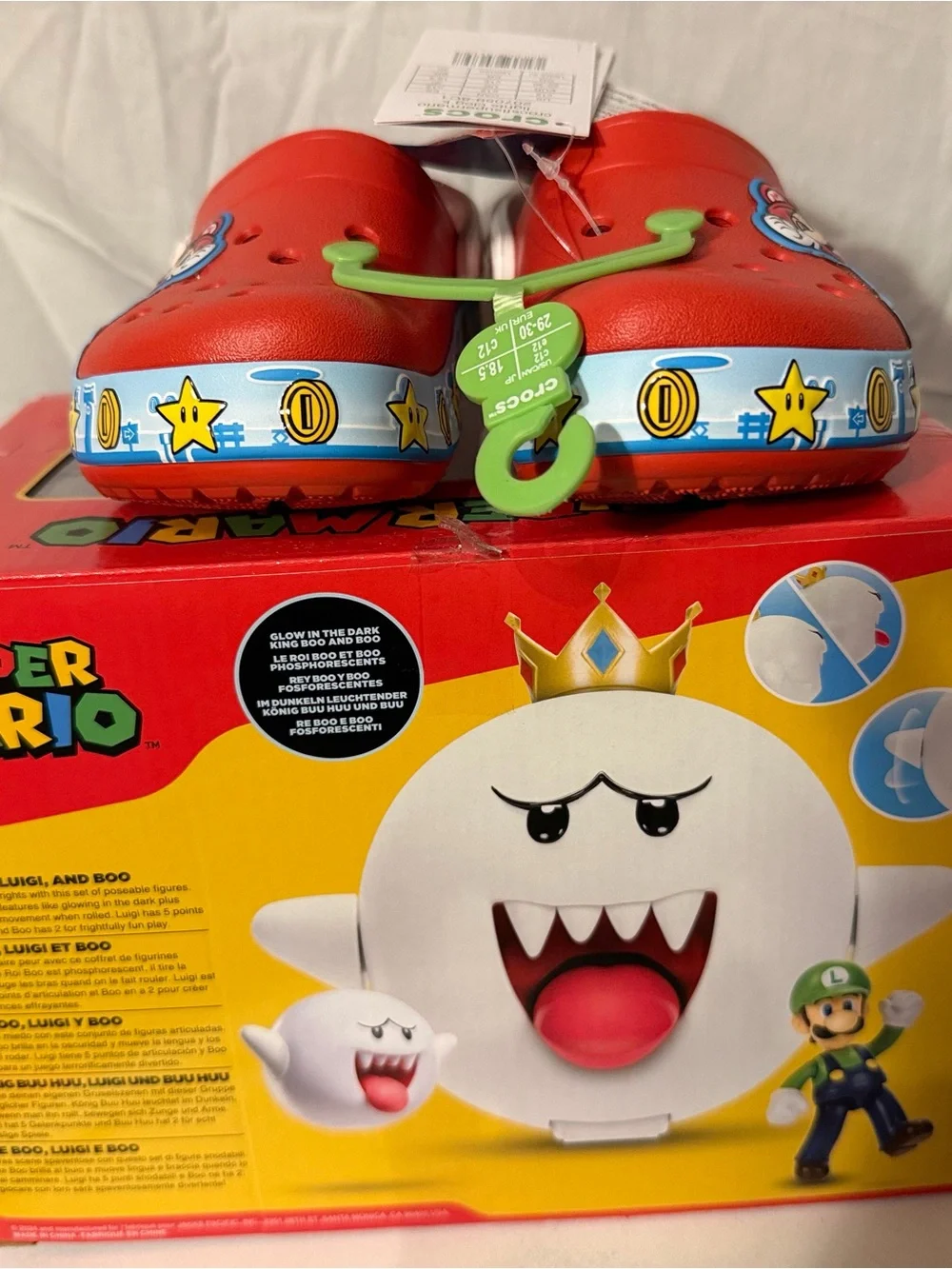 New Crocs Mario Light Up 12c and Nintendo King Boo and Luigi Toy Set